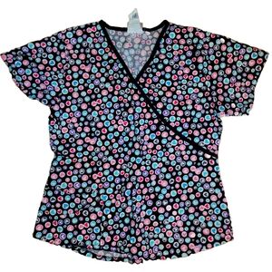 Landau Colorful Heart Womens Scrub Top Size Small one pocket